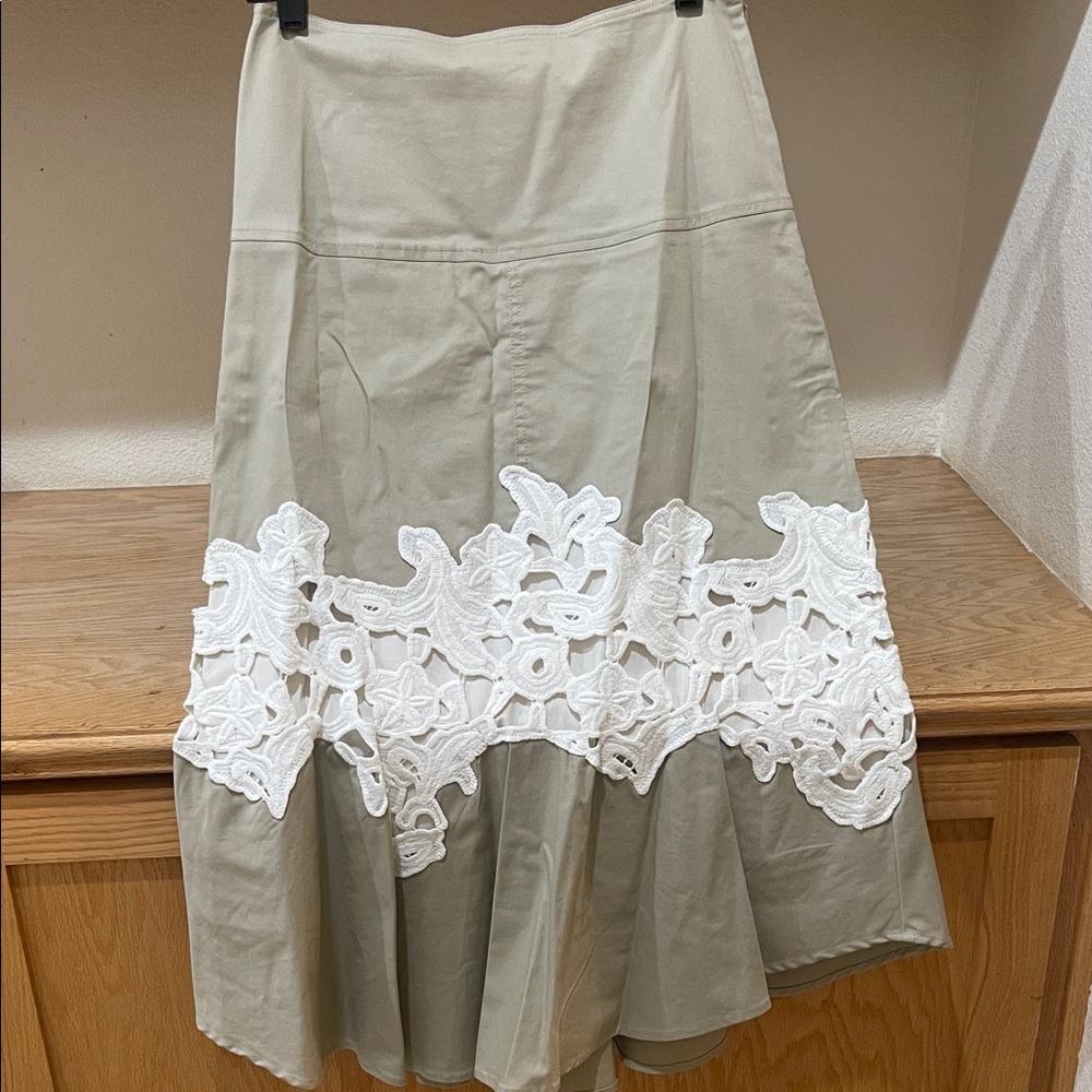 Derek Lam Beige and White A-Line Skirt